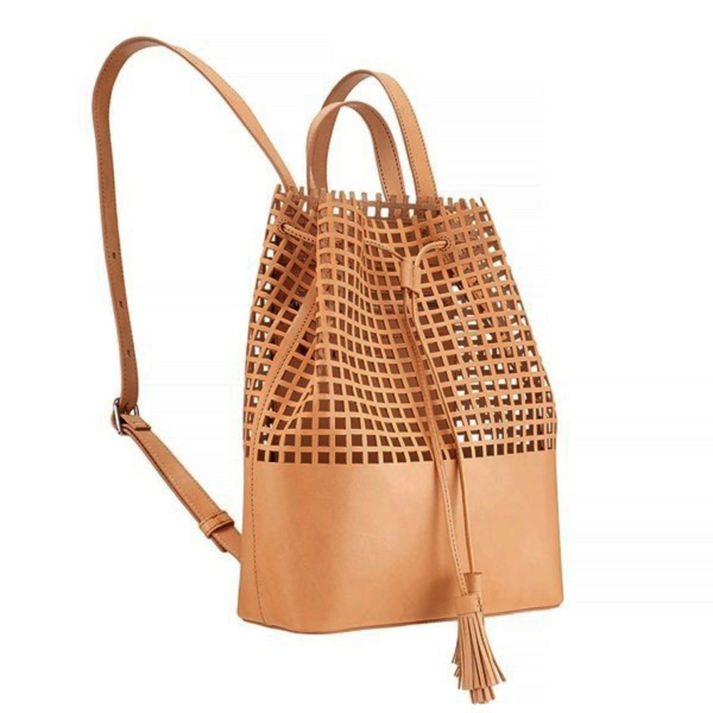 Loeffler Randall Camel Brown Leather Perforated Tassel Backpack - Picture 15 of 15